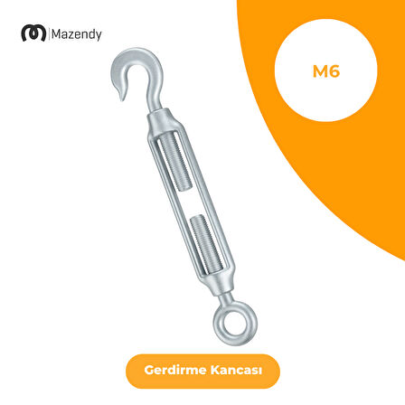 M6 Galvanizli Gerdirme Kanca Askı ve Tel Halat Gergi (1 Adet)