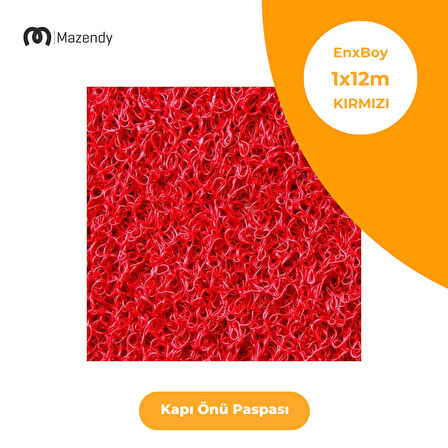 Kıvırcık Paspas 1x12m 14mm Kırmızı Kapı Önü Kaymaz Dış Mekan Halısı