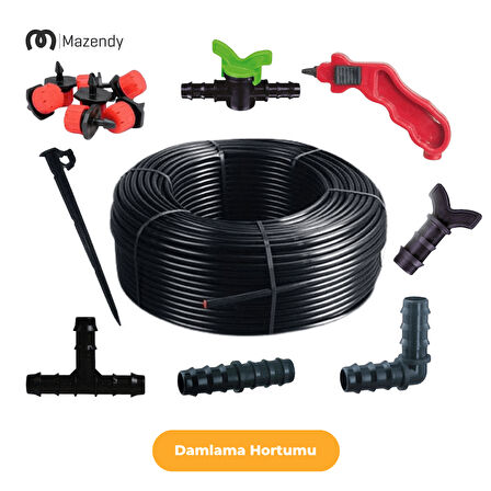 16 mm 50 Metre Deliksiz Damlama Sulama Hortumu Seti 5’li Set