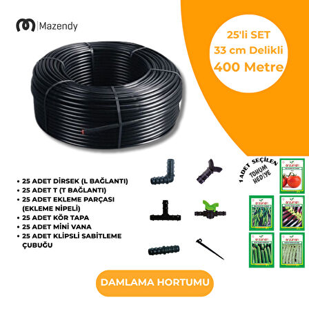16 mm 400 Metre 33 cm Damlama Sulama Hortumu Seti 25’li Set