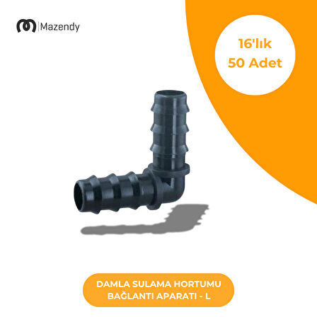 Damla Sulama L Bağlantı 16'lık - Dayanıklı ve Kolay Montajlı Bağlantı Parçası (50 Adet)