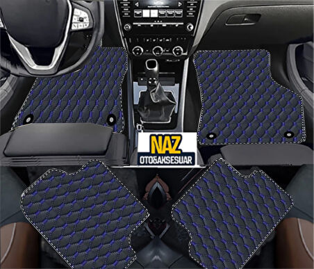 Volvo xc60-2008-2017  Uyumlu Mavi Dikişli Siyah Deri Paspas