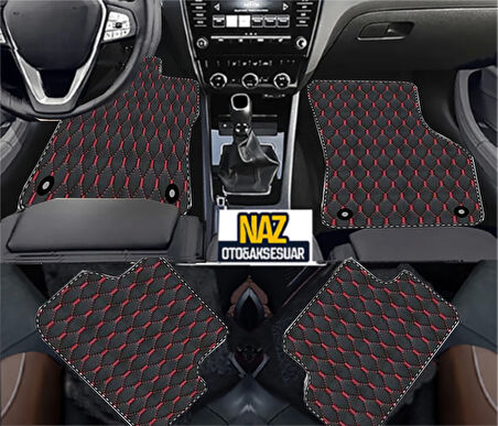 Volvo xc70-2007 Sonrası  Uyumlu Kırmızı Dikişli Siyah Deri Paspas