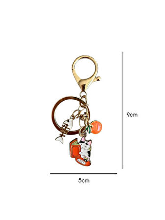 Balıklı Kitapsever Kedi Metal Charm Anahtarlık