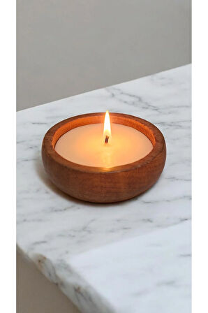 Portakal Kokulu Mum – Ahşap Kasede El Yapımı Soya Wax | Enerji Veren & Ferah Aromaterapi Mum