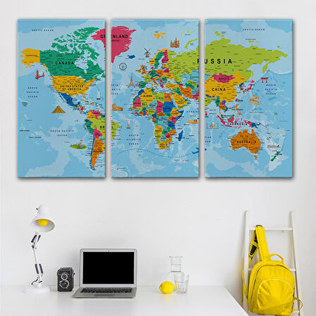 Harita Sepeti Dünya Haritası Kanvas Tablo Son Derece Detaylı Dekoratif Okyanuslu-2025