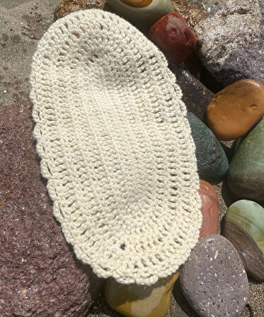 %100 Koyun Yününden El Örgüsü Banyo Lifi- Krem Desenli / Tek Kat