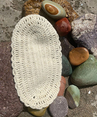 %100 Koyun Yününden El Örgüsü Banyo Lifi- Krem Desenli / Tek Kat