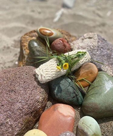 %100 Koyun Yününden El Örgüsü Banyo Lifi- Krem Desenli / Tek Kat