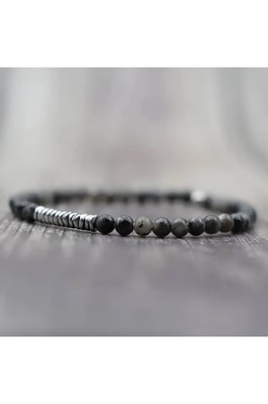 Gri Akik Hematit Bileklik - Doğal Taş Minimalist Aksesuar 4mm