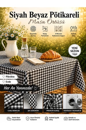 Ases Design Siyah Beyaz Pötikareli Piknik Masa Örtüsü