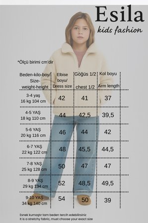 Kız Çocuk Peluş Ceket Fermuarlı Uzun Kollu 4-10 Yaş