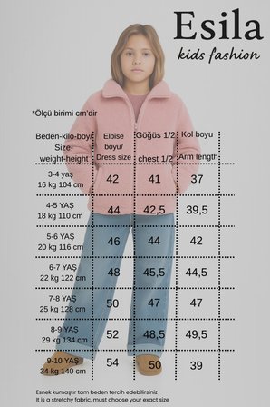 Kız Çocuk Peluş Ceket Fermuarlı Uzun Kollu 4-10 Yaş