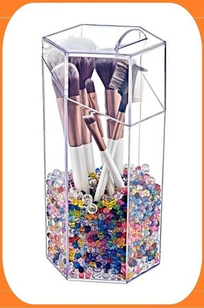 Kapaklı Fırça Organizer – Şık ve Pratik Makyaj Fırçası Saklama Çözümü, 11x22 cm, Şeffaf Renk