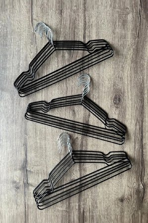 Siyah Kaydırmaz Silikon Kaplı, Metal Elbise Askısı, Pantolon Askısı, 10 Adet
