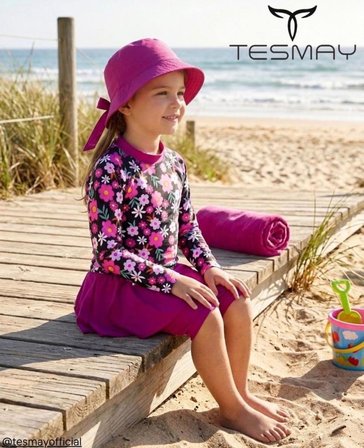 Tesmay 2788 Fuşya Uzun  Kol Çocuk Tesettür Mayo