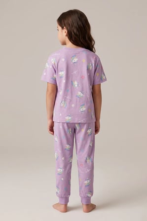 Unicorn Desenli Kısa Kollu %100 Pamuk Kız Çocuğu Pijama Takımı