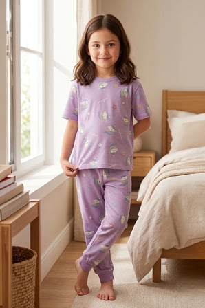 Unicorn Desenli Kısa Kollu %100 Pamuk Kız Çocuğu Pijama Takımı