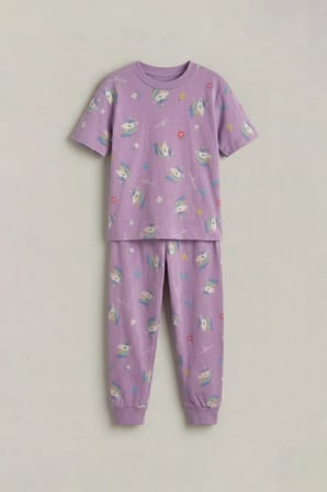 Unicorn Desenli Kısa Kollu %100 Pamuk Kız Çocuğu Pijama Takımı
