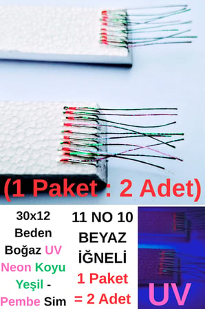 ea genset Çapari, İstavrit Çaparisi, 30x12 Beden, Ultraviyole Uv Neon Koyu Yeşil - Pembe Sim, 11 No Beyaz İğne, 10 İğneli 2li Paket