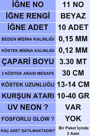 ea genset Çapari, İstavrit Çaparisi, 15x12 Beden, Ultraviyole Uv Neon Koyu Yeşil - Pembe Sim, 11 No Beyaz İğne, 10 İğneli 2li Paket