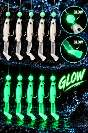 ea genset Silikon Balıklı Çapari 3.5 Cm (2 Adet) Silikon At Çek Takımı Fosforlu Glow Şeffaf Yeşil