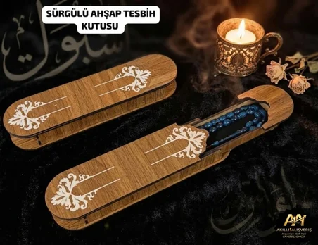 Ahşap Sürgülü tesbih bileklik saklama kutusu