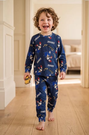 The Hedgehog Super Sonic Desenli %100 Pamuk Çocuk Pijama Takımı