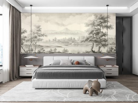 Soft  manzara  ev  ağaçlar  poster duvar kağıdı