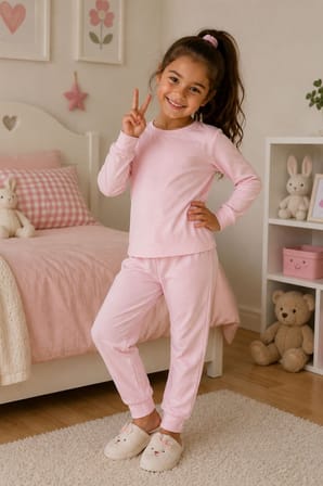Soft Pink %100 Pamuk Basic Kız Çocuk Pijama Takımı