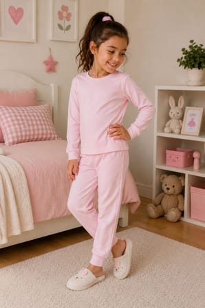Soft Pink %100 Pamuk Basic Kız Çocuk Pijama Takımı
