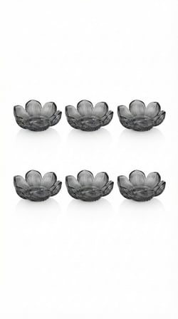 6'lı Füme Cam Çiçek Formlu Lokumluk & Sosluk / Reçellik Seti (8x3 cm)