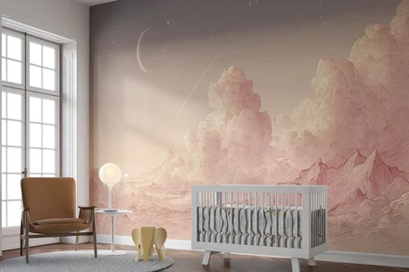 Pembe bulutlar ve dağlar çocuk odası poster duvar kağıdı