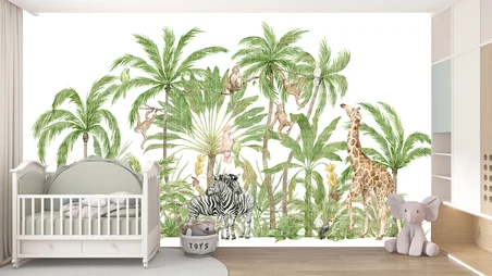 Zürafa zebra papapan ve maymunlar çocuk odası poster duvar kağıdı