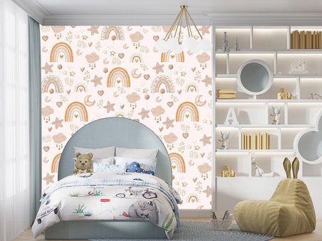 Gökkuşağı ay yıldız desen çocuk odası poster duvar kağıdı