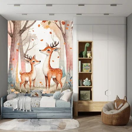 Sonbahar orman illüstrasyon çocuk odası poster duvar kağıdı