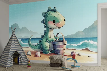 Deniz kıyısında dinozor çocuk odası poster duvar kağıdı
