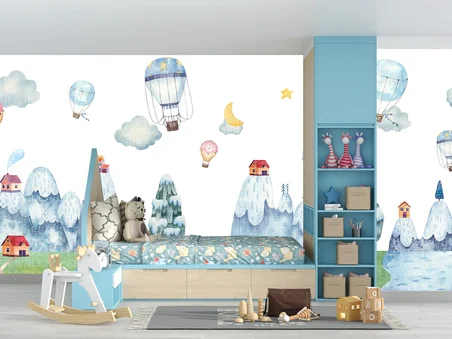 Balonlar evler desen çocuk odası poster duvar kağıdı