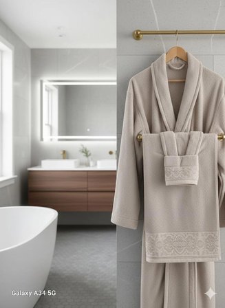 BELİNİS %100 PAMUKLU BORNOZ SET OTEL SPA KALİTESİNDE 1 ADET BORNOZ 1 ADET HAVLU 50 X 90 CM 