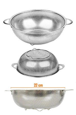 EZMK Ev Gereçleri Ayaklı Paslanmaz Çelik Süzgeç 22 cm Metal Kulplu