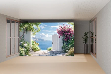 Home Bahçe Kapısı Deniz Manzaralı Duvar Kağıdı Çok Renkli 180 x 100 cm