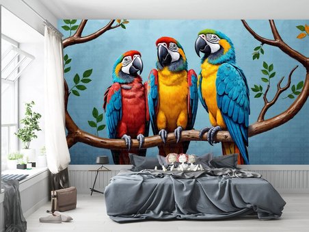 Home Duvar Kağıdı Üç Papağan Çok Renkli 180 x 100 cm