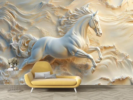 Home Koşan At Rölyef Duvar Kağıdı Çok Renkli 180 x 100 cm