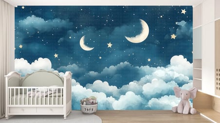 Gece bulutlar yıldızlar  çocuk odası poster duvar kağıdı