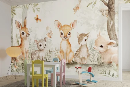 Suluboya bebek orman hayvanları  çocuk odası poster duvar kağıdı