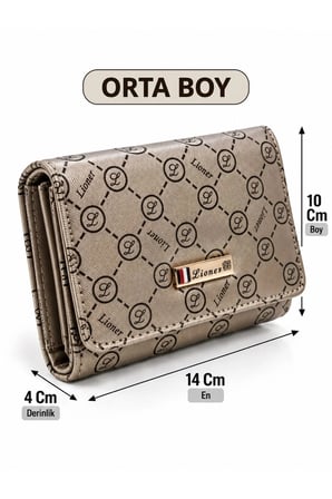 Kapaklı Portföy Cüzdan Orta Boy Suni Deri - Gümüş