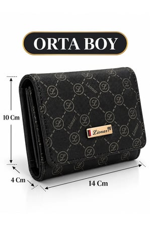 Kapaklı Portföy Cüzdan Orta Boy Suni Deri - Siyah