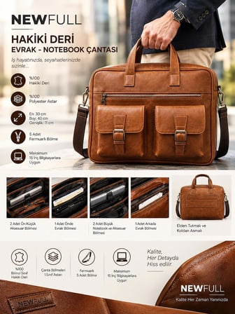 NEWFULL HAKİKİ DERİ EVRAK NOTEBOOK (LAPTOP) ÇANTASI - KAHVERENGİ