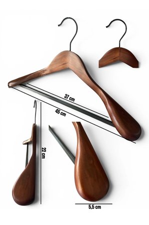Ahşap Askı, Kalın Omuz Formlu Takım Elbise Askısı, Ceket Askısı, Ceviz Renk, 4 Adet, 45 cm
