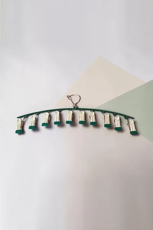 Çoklu Şal Askısı, Metal Mandallı Şal Askısı, 10 Mandallı Çorap Askısı, Çamaşır Askısı, Haki Yeşil, 1 Adet